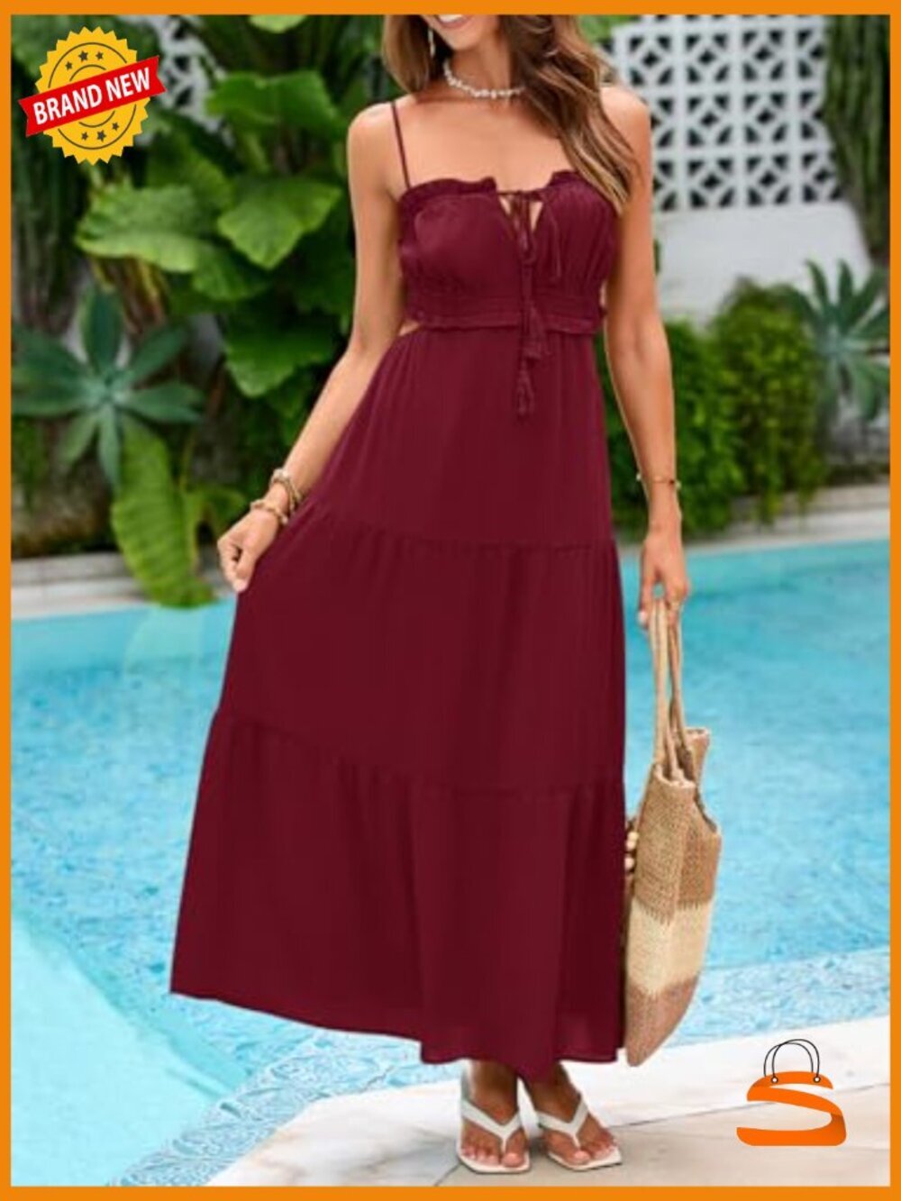 Spaghetti Strap Maxi Dress Side Cut Out Sleeveless Long Boho Backless - Picture 2 of 7
